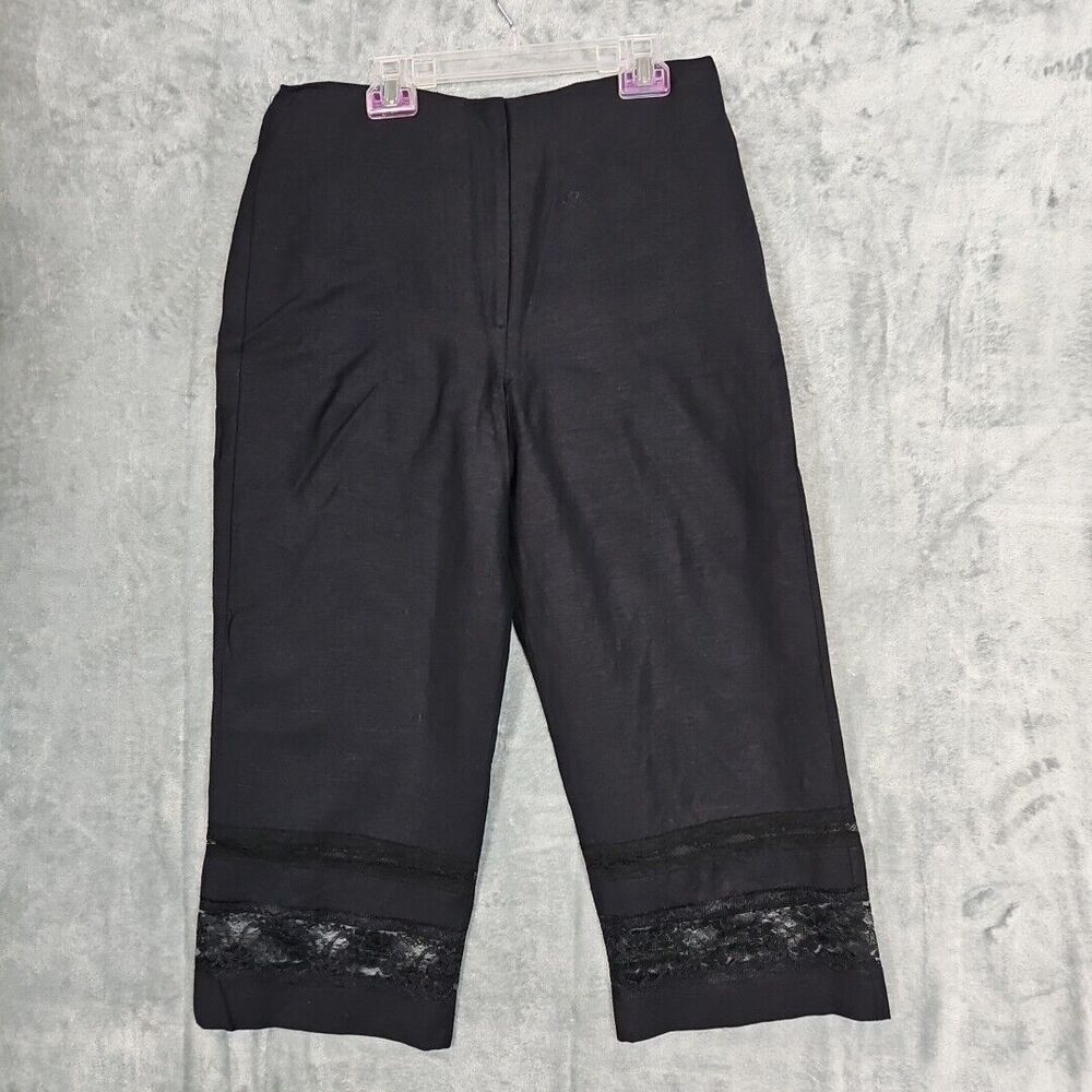 Larry Levine Sport Capri Sz 8 black lace insert lined linen rayon